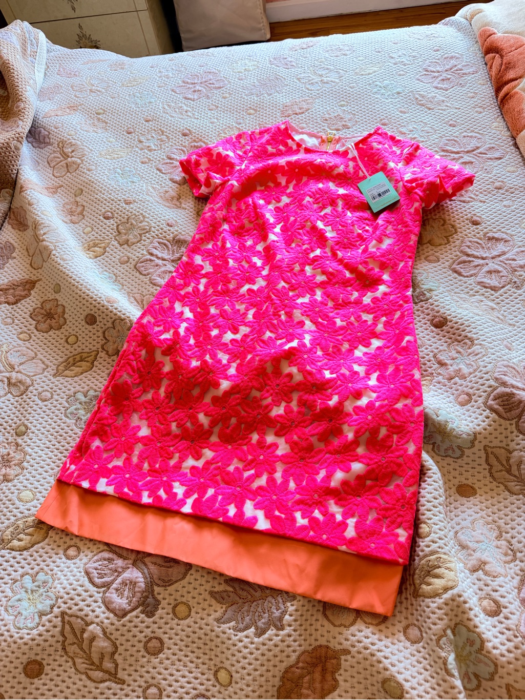 Women’s Hot Pink Floral Lace Dress With Coral Hem Sail To Sable